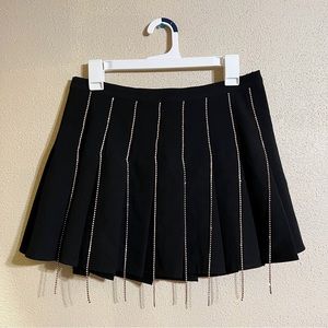 Black Pleated Skirt with Rhinestone Chain Details!
